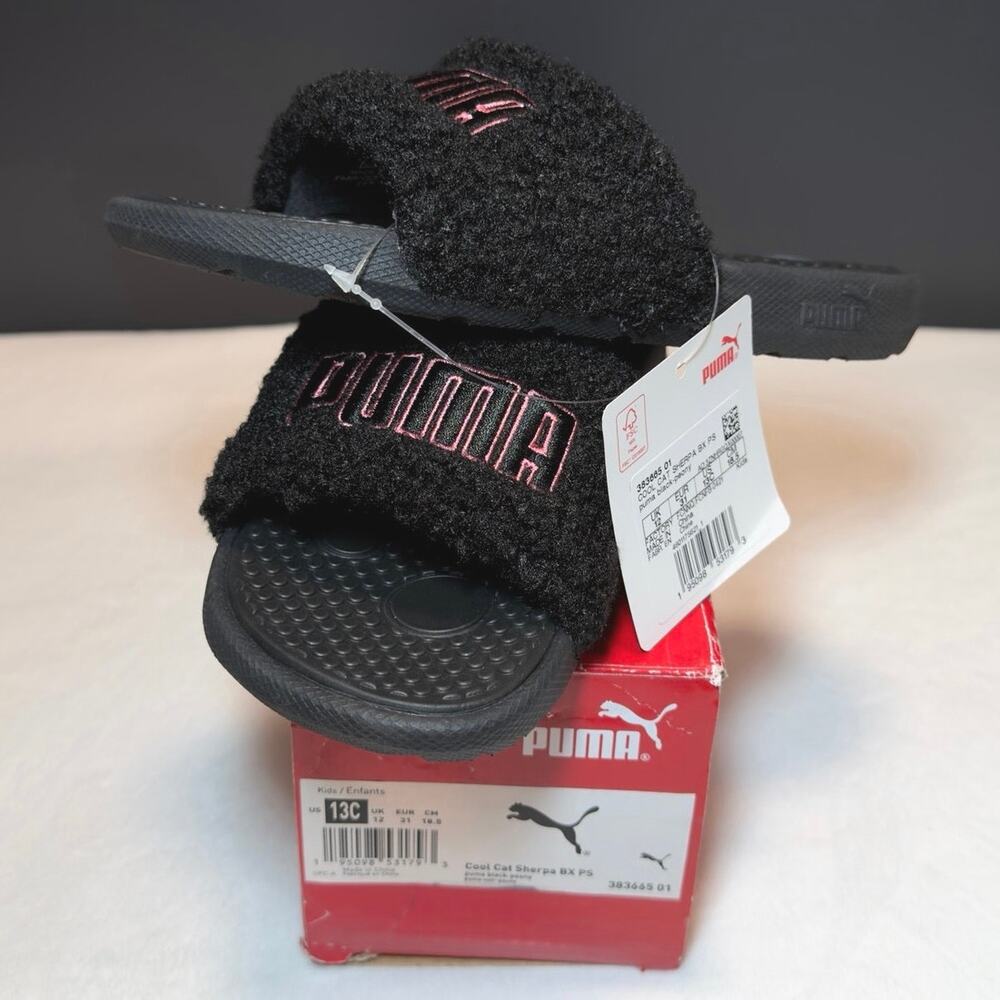 PUMA Cool Cat Sherpa Slide – Black/Red - 38366501 | 13C/K